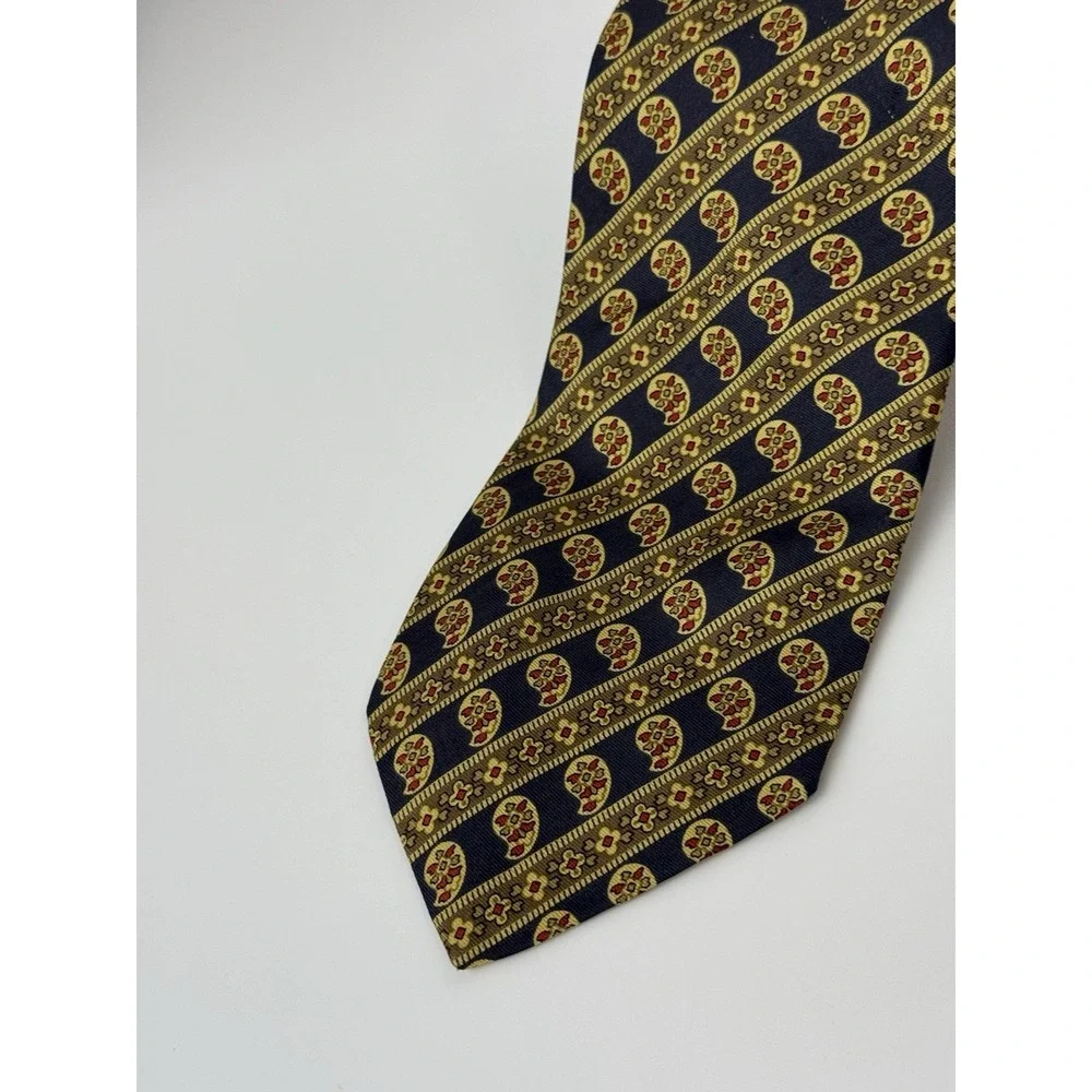 J Crew Men's Gold/Blue Paisley Tie 100%‎ All Silk Made in USA Necktie
